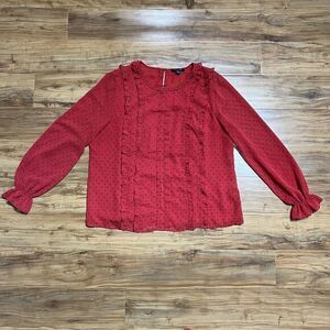 Tommy Hilfiger Blouse Women's XL Red Black Polka Dots Ruffle Business Casual Top